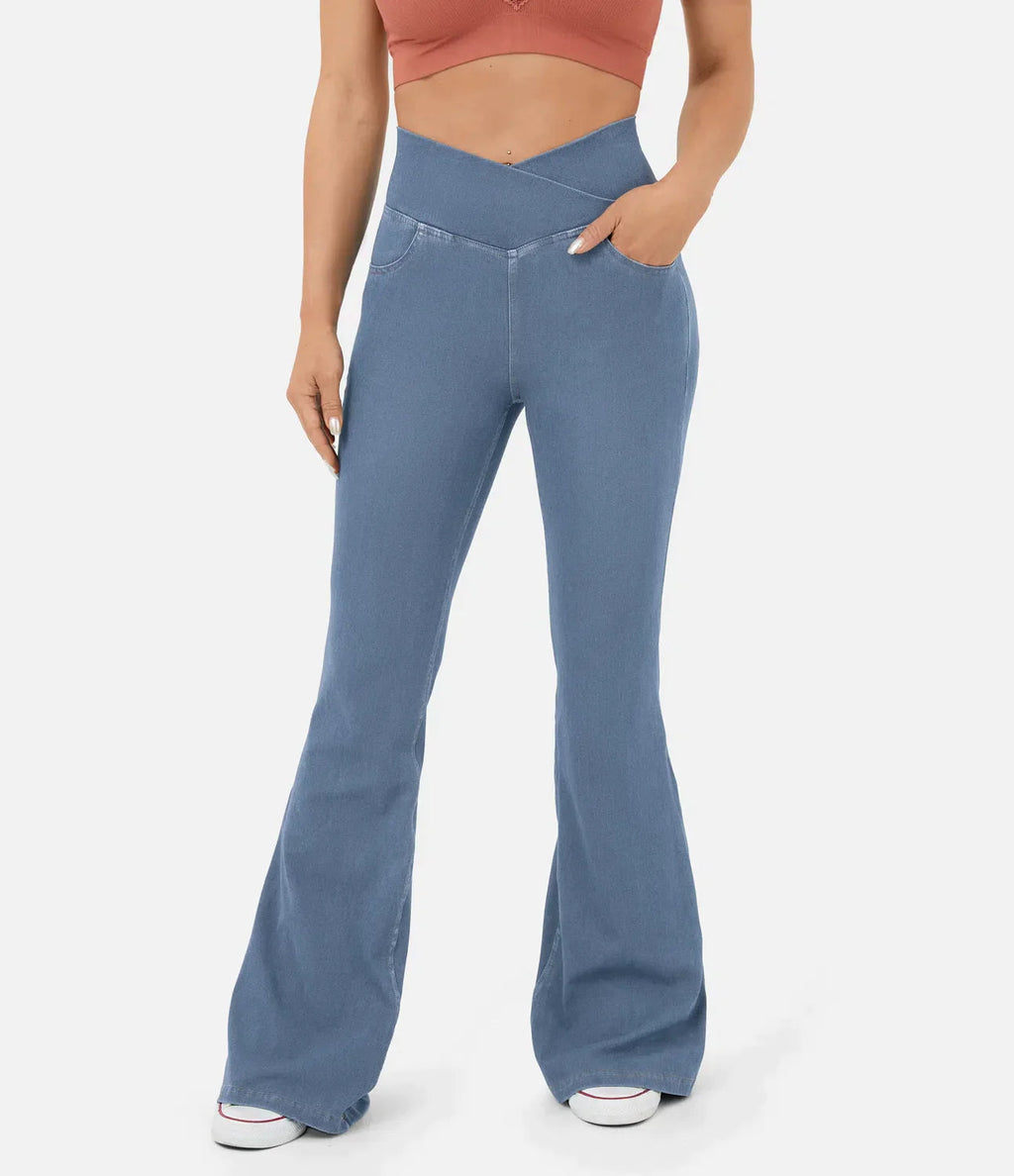 Brand Women's High Waist Flare Leg Jeans Stretchy Denim Pants Blue — Main Image