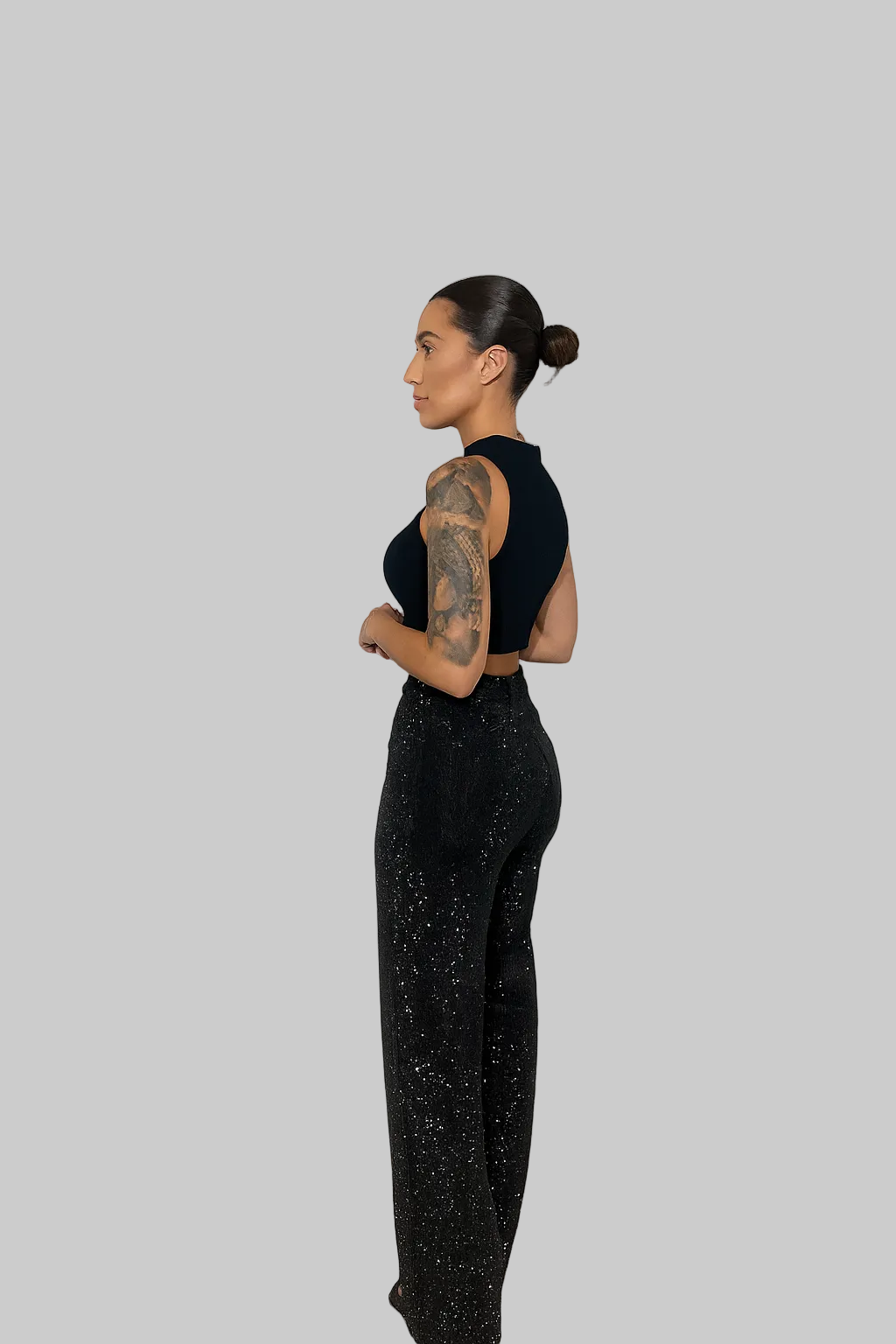 Sparkle Wide Leg Jeans Denim Blue Rhinestone Embellished Women's High Waist — Image 2