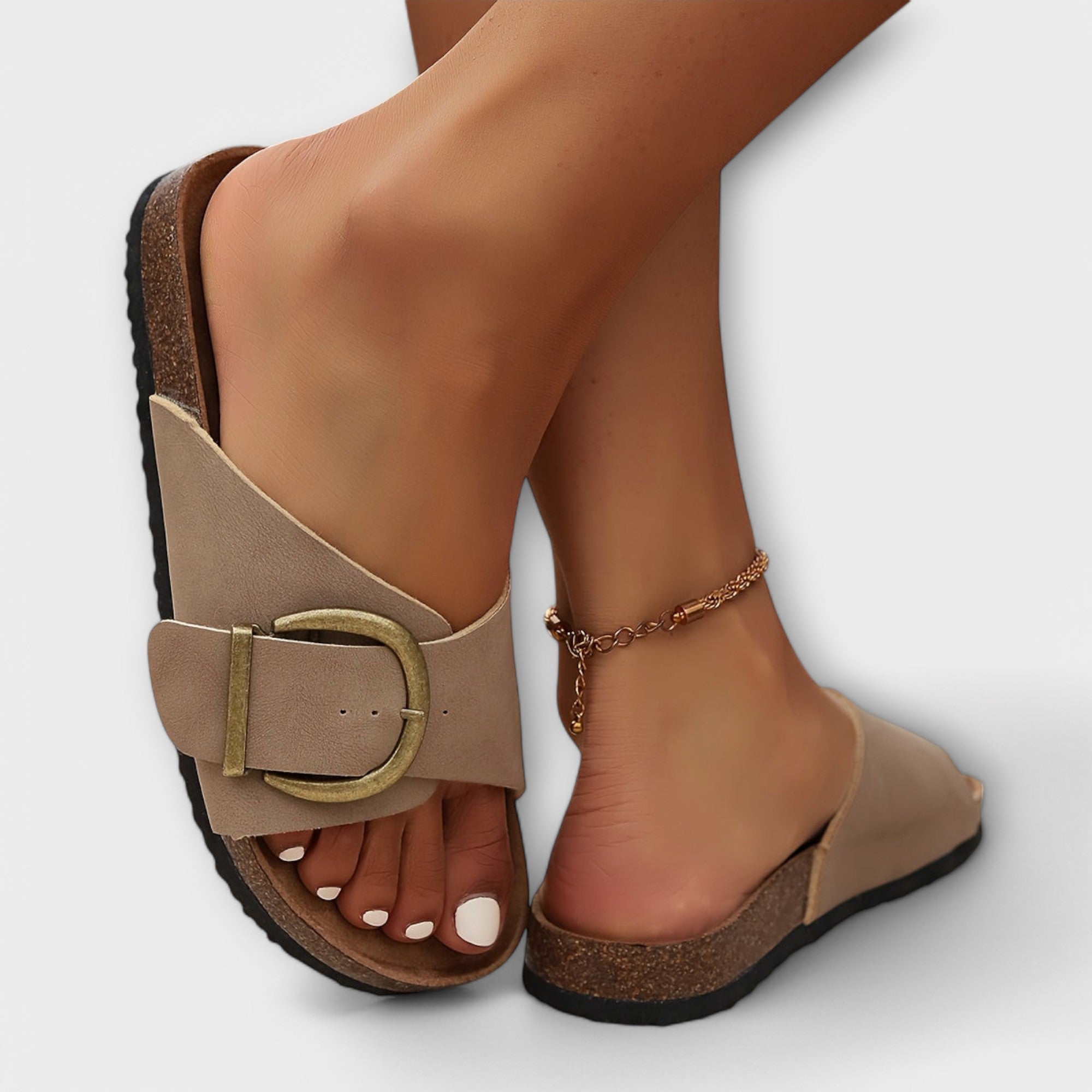 Pin Podaway Women's Slip-On Sandals Cork Footbed Adjustable Buckle Black — Image 7