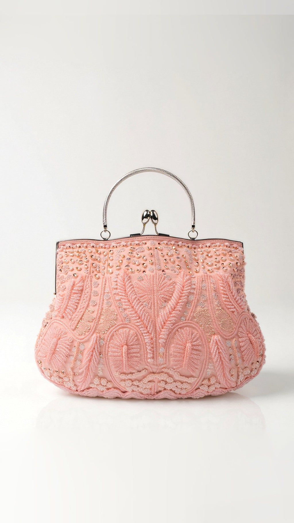 Embroidered Evening Bag with Metal Handle, Beaded Fabric Clutch for Formal Occasions — Main Image