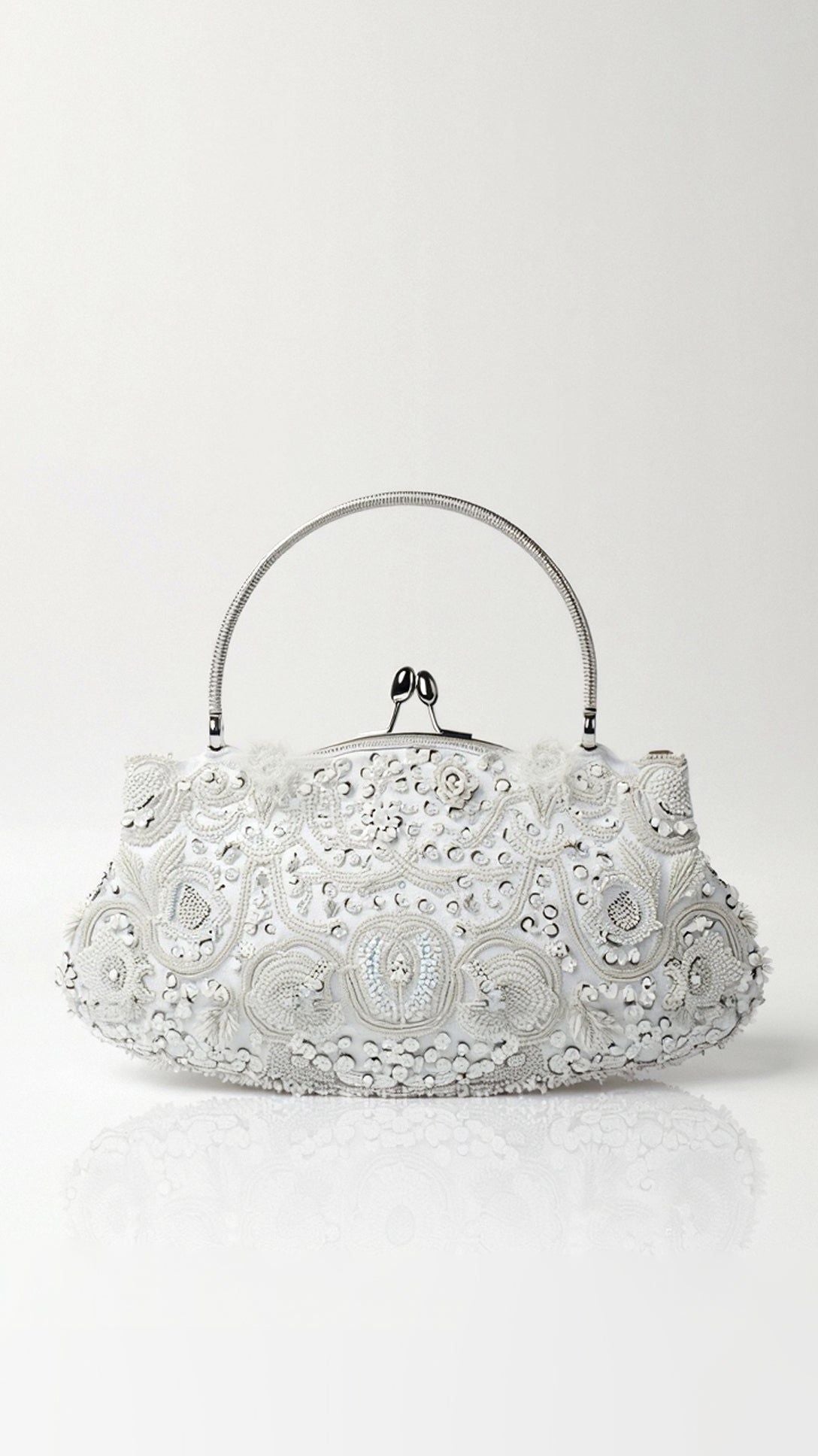 Embroidered Evening Bag with Metal Handle, Beaded Fabric Clutch for Formal Occasions — Image 3