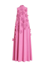 Pink Floral Appliqué Maxi Dress High Neck Sleeveless Women's Gown — Image 7