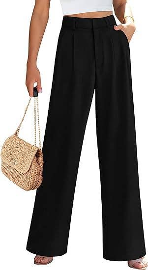 Women's High-Waist Wide-Leg Trousers Black Rayon Linen Blend S-XXL — Image 3