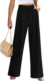 Women's High-Waist Wide-Leg Trousers Black Rayon Linen Blend S-XXL — Image 3
