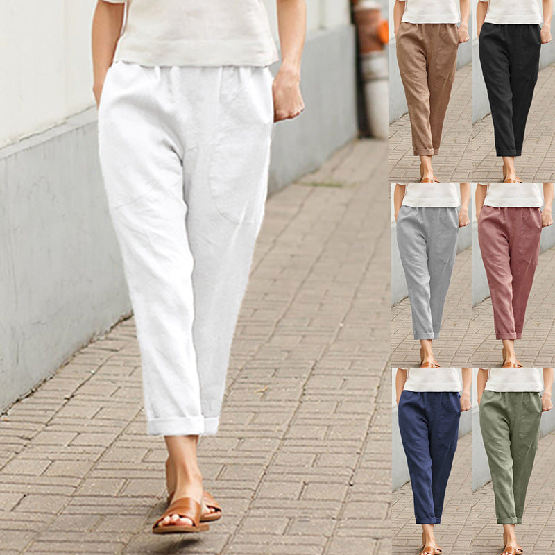 Brand Women's Linen Trousers Relaxed Fit Elastic Waist Lightweight Casual Pants Multiple Colors — Image 9