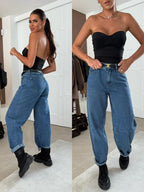 High-Waisted Balloon Jeans Women's Relaxed Fit Blue Denim — Image 6