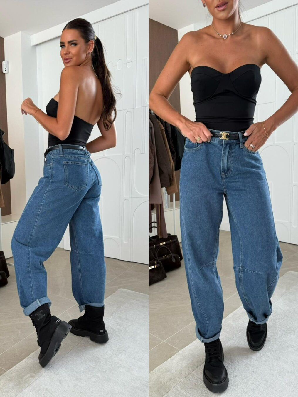 High-Waisted Balloon Jeans Women's Relaxed Fit Blue Denim — Image 6