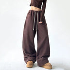 Women's Wide Leg Sherpa Fleece Lounge Pants with Drawstring - Black, Brown, Green Polyester — Image 9