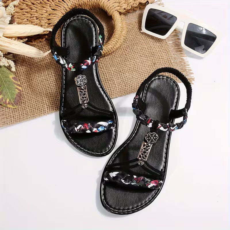 Women's Floral Braided Strap Sandals Multicolor Bohemian Style Summer Footwear — Image 6