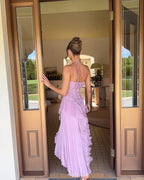 Ruffle Pleated Midi Dress One Shoulder Asymmetrical Purple — Image 2