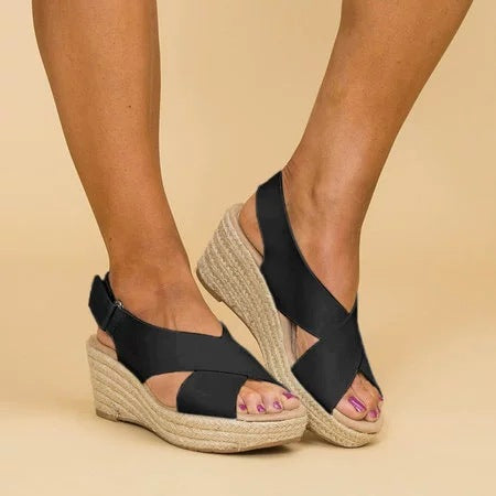Women's Espadrille Wedge Sandals - White, Black, Beige - Comfortable Summer Footwear — Image 3