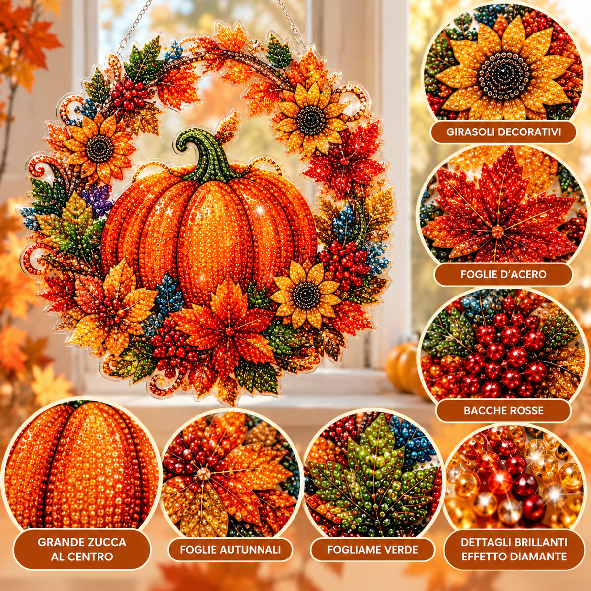 Ghirlanda Autunnale Diamond Painting – Zucca e Fiori