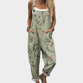 Women's Floral Linen Overalls Casual Loose Fit Jumpsuit with Pockets — Main Image
