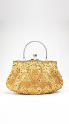 Embroidered Evening Bag with Metal Handle, Beaded Fabric Clutch for Formal Occasions — Image 2