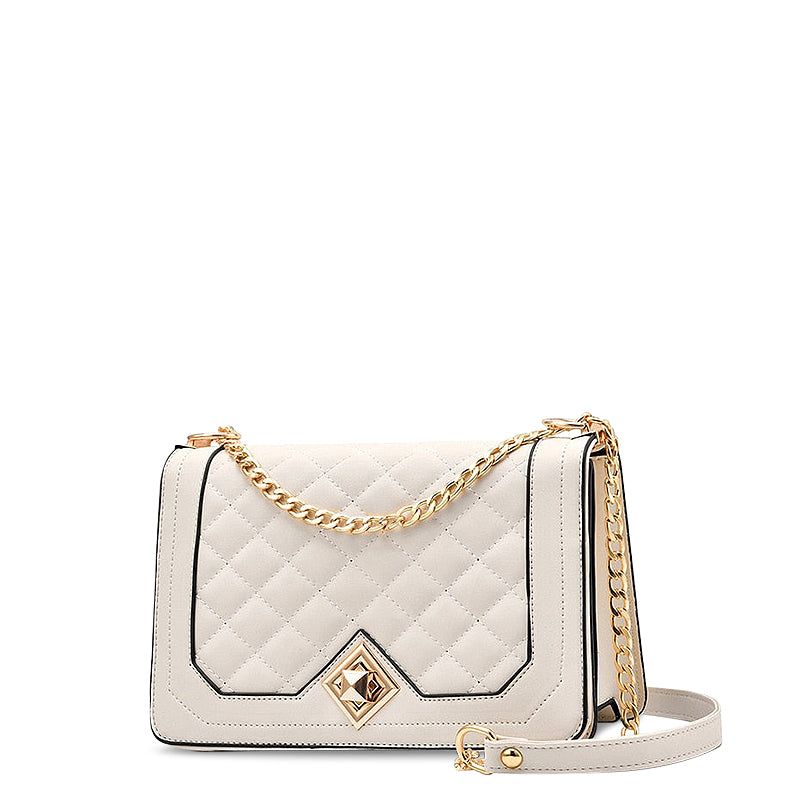 Quilted Chain Shoulder Bag Crossbody Purse PU Leather, available in Beige, White, Gray, Black, Red, Green, Pink — Image 2