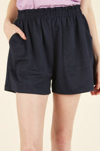 Women's Casual Elastic Waist Shorts Cotton Black Navy Pockets Comfortable Summer — Image 2
