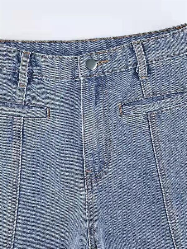 Women's Star Patch Flare Jeans - Light Blue Denim, High Waist, Red Star Detail — Image 7