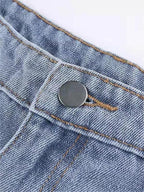 Women's Star Patch Flare Jeans - Light Blue Denim, High Waist, Red Star Detail — Image 8