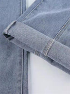 Women's Star Patch Flare Jeans - Light Blue Denim, High Waist, Red Star Detail — Image 9