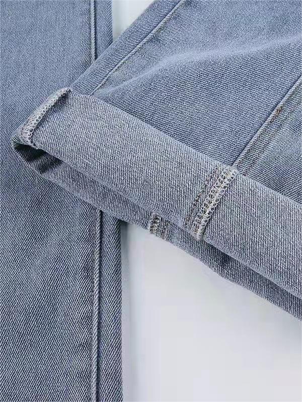 Women's Star Patch Flare Jeans - Light Blue Denim, High Waist, Red Star Detail — Image 9