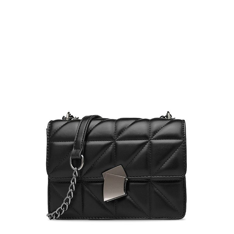 Quilted Crossbody Bag Black Faux Leather Chain Strap Shoulder Purse — Main Image