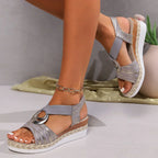 Women's Wedge Sandals - Espadrille with Metallic Accent in Multiple Colors — Image 9