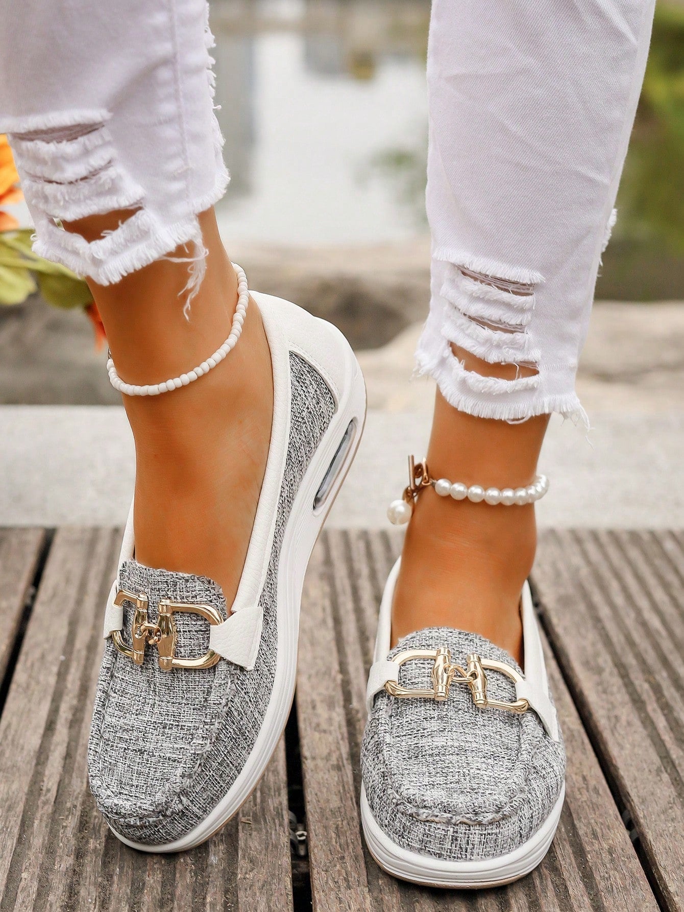Women's Slip-On Loafers with Chain Detail in Various Colors — Image 6