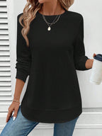 Women's Waffle Knit Long Sleeve Top Soft Pullover Casual Wear Lightweight Comfortable — Main Image