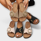 Pin Podaway Women's Slip-On Sandals Cork Footbed Adjustable Buckle Black — Image 8