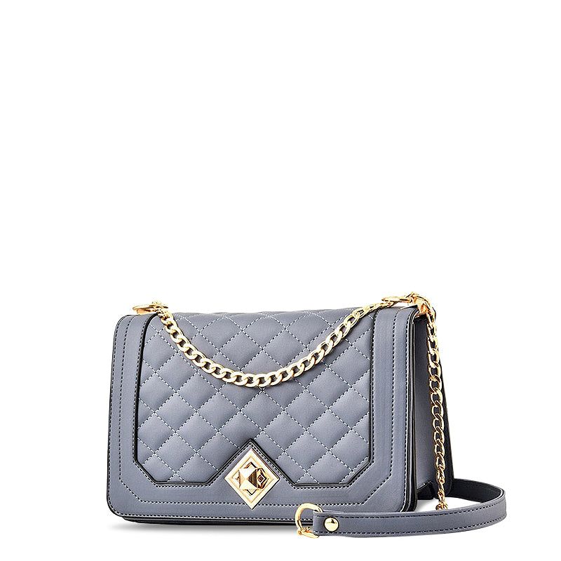 Quilted Chain Shoulder Bag Crossbody Purse PU Leather, available in Beige, White, Gray, Black, Red, Green, Pink — Image 3