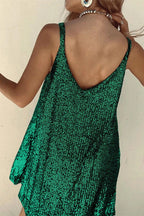 Sequin V-Neck Mini Dress. Assorted colors, polyester material. Sleeveless party dress. — Image 13