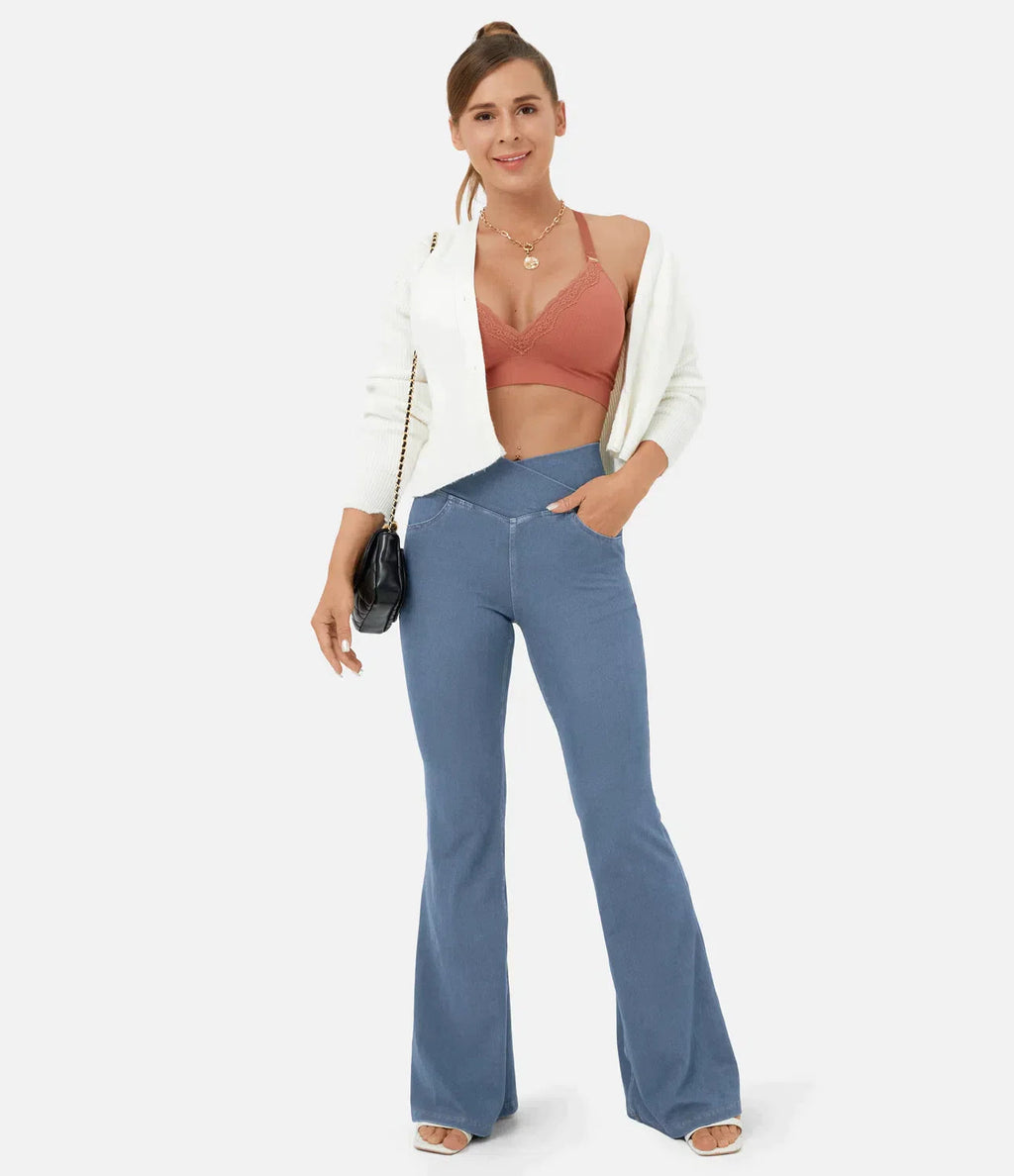 Brand Women's High Waist Flare Leg Jeans Stretchy Denim Pants Blue — Image 5