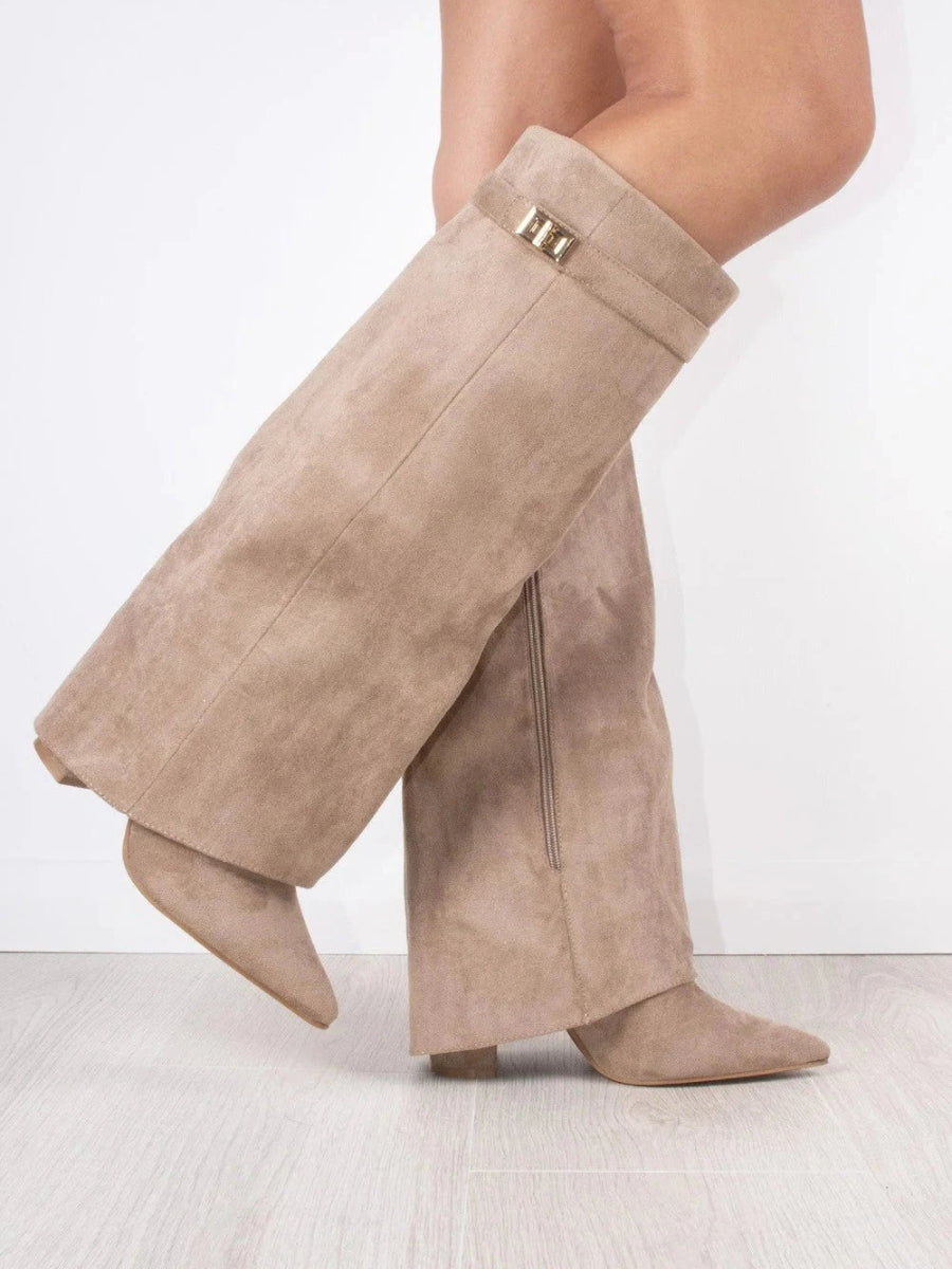 Elegant Women's Knee-High Suede Boots - Black, Beige, Brown, Luxurious Material — Image 6