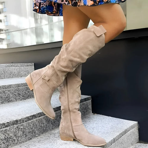 Chic Women's Suede Knee-High Boots in Beige, Brown, Black - Comfortable Fit — Main Image