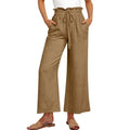 Women's Linen Wide Leg Pants High Waist Elastic Drawstring Casual Trousers — Main Image