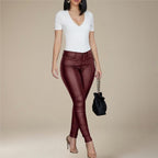 Women's Faux Leather Skinny Pants High-Waist Stretch Slim Fit Trousers Black, Red, Blue — Image 5