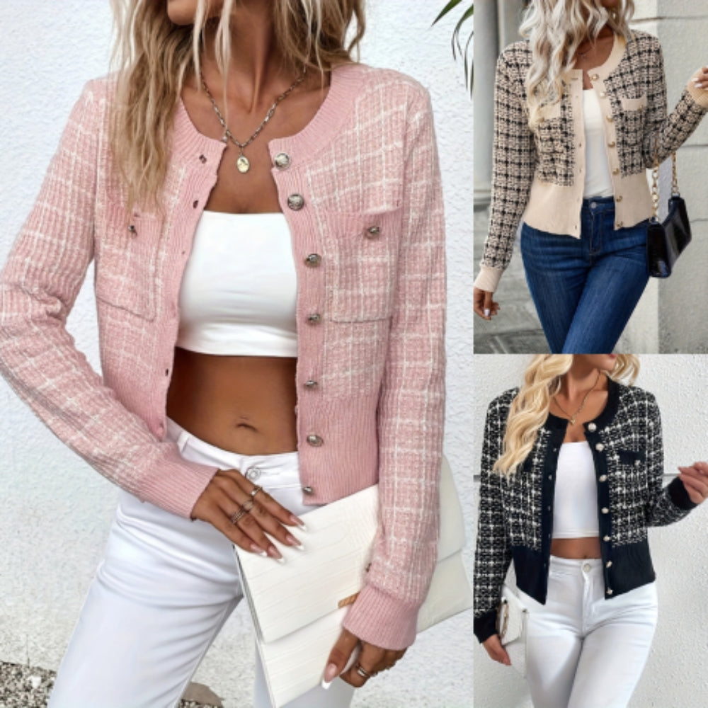 Women's Tweed Button-Up Cardigan Knit Long Sleeve Sweater Jacket Multiple Colors — Image 5