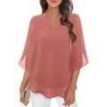 Brand Women's Chiffon V-Neck Blouse 3/4 Sleeve Elegant Top Various Colors — Main Image