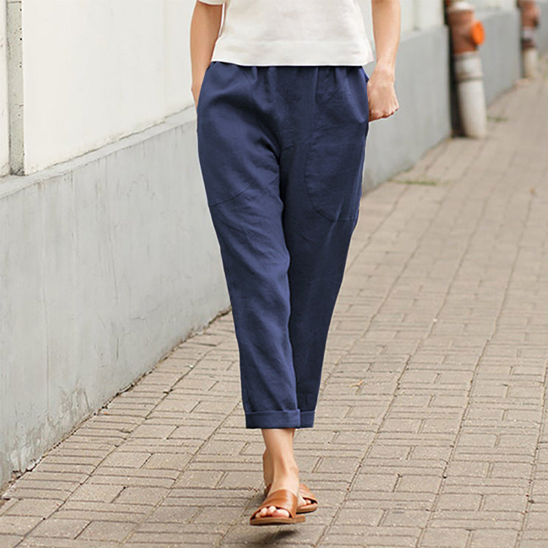 Brand Women's Linen Trousers Relaxed Fit Elastic Waist Lightweight Casual Pants Multiple Colors — Image 6