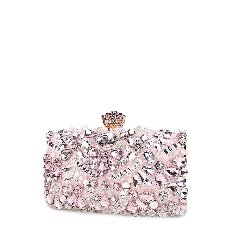 Crystal Embellished Evening Clutch Bag Pink Rhinestones Pearls Formal Handbag — Image 2