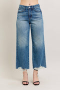 Judy Blue Women's Wide-Leg Distressed High-Waisted Jeans Blue Denim Frayed Hem — Main Image