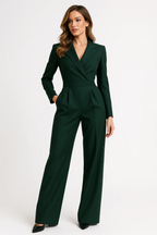 Women's Formal Blazer Jumpsuit Burgundy Wide Leg Pant Suit Elegant — Image 3