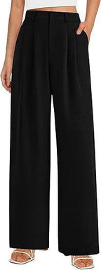 Women's High-Waist Wide-Leg Trousers Black Rayon Linen Blend S-XXL — Image 4
