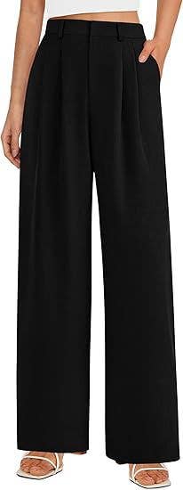 Women's High-Waist Wide-Leg Trousers Black Rayon Linen Blend S-XXL — Image 4