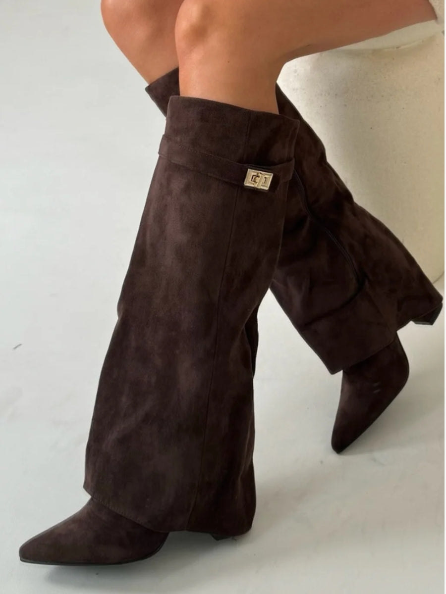Elegant Women's Knee-High Suede Boots - Black, Beige, Brown, Luxurious Material — Image 10