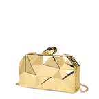 Geometric Clutch Evening Bag Gold, Chain Strap, Faceted Design Metal — Main Image