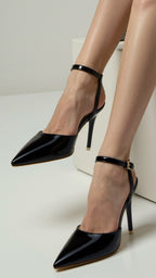 Pointed Toe Ankle Strap Stiletto Heels Women's High Heels Faux Leather Various Colors — Image 12