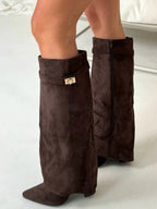 Elegant Women's Knee-High Suede Boots - Black, Beige, Brown, Luxurious Material — Image 12