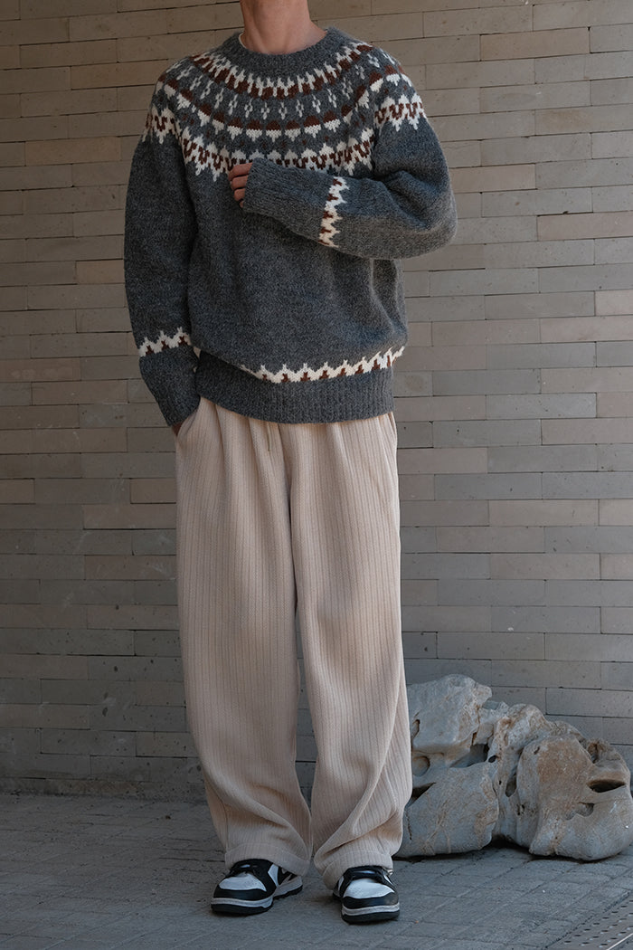 Nordic Wool Sweater Men's Fair Isle Pattern Knitted Pullover Beige/Gray — Image 5
