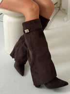 Elegant Women's Knee-High Suede Boots - Black, Beige, Brown, Luxurious Material — Image 11